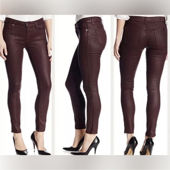 7 For All Mankind Skinny Leg Jeans-Coated Burgundy-Size 27 - Picture 1 of 14